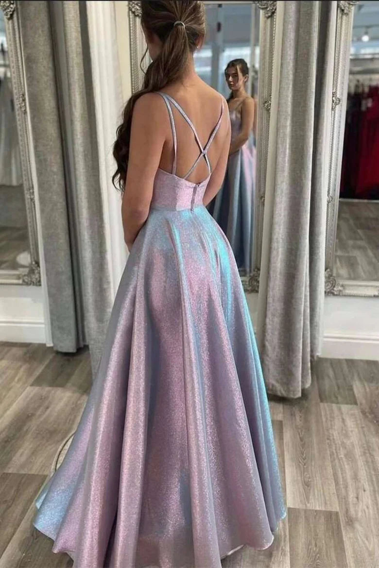 Vestido de fiesta con espalda cruzada y tirantes múltiples, corte A, diseño de rayas arcoíris